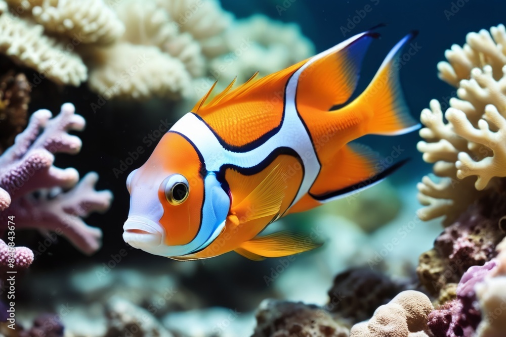 Colorful tropical fish on the background of a coral reef. Colorful tropical fish on the background of a coral reef.