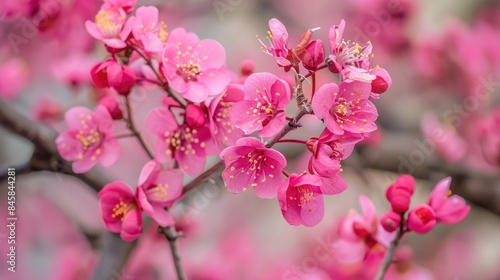 Flowers of the pink trumpet tree blooming on a limb