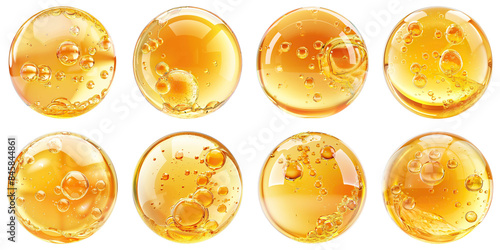 Set of Floating Bubbles With Vitamin C Serum Isolated on Transparent PNG Background. Generative ai