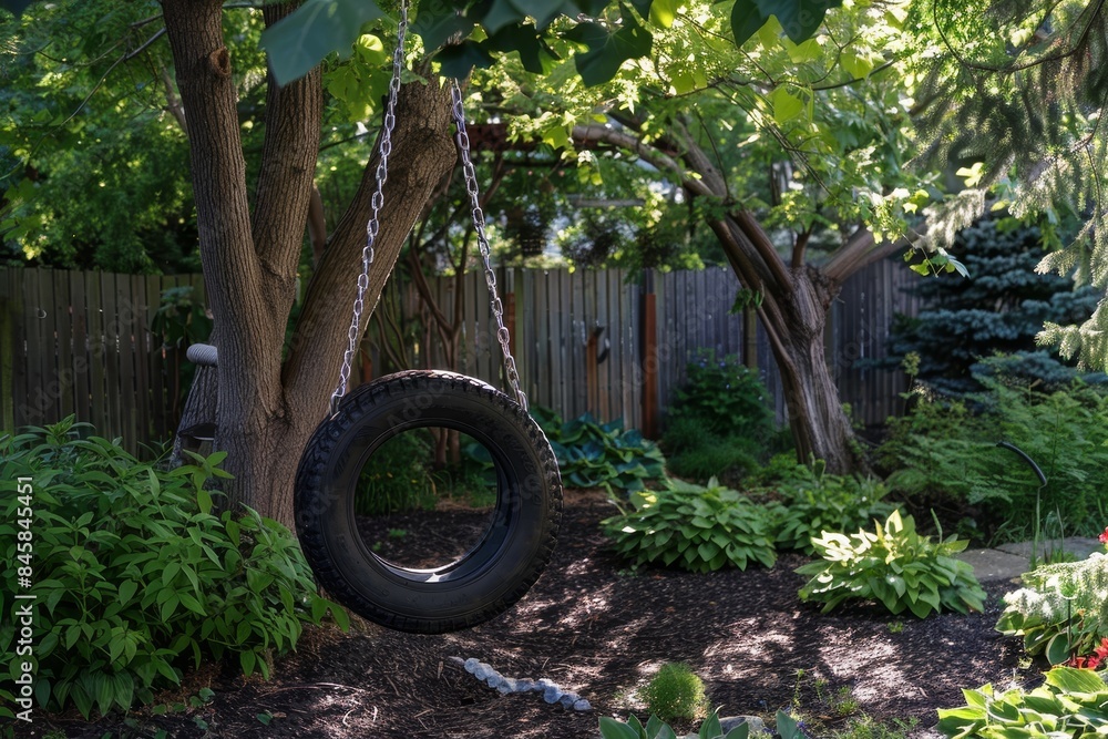 Fototapeta premium Tire swing in the backyard