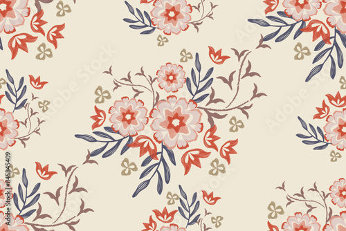 Minimal Floral pattern wallpaper vintage ethnic modern embroidery texture boho design vector illustration hand drawn pink flower motif branches leaves wallpaper seamless background border.