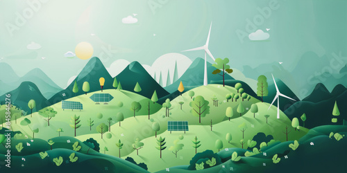 Cartoonish green energy landscape illustration