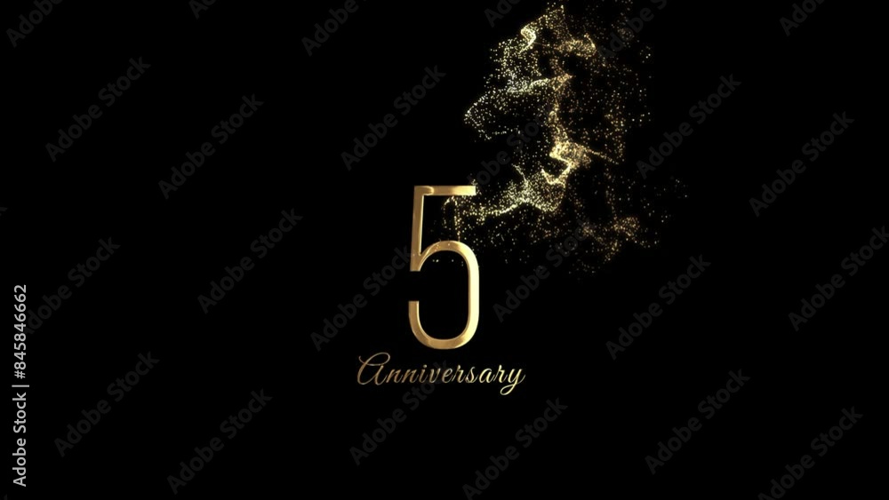 Happy 5th anniversary greetings, golden particles and alpha channel, fifth anniversary Happy 5th anniversary greetings, golden particles and alpha channel, fifth anniversary