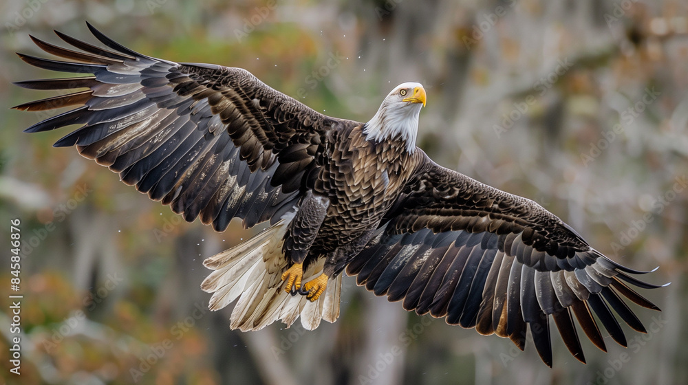 Fototapeta premium Full Body Portrait of Bald Eagle Spreading Wings