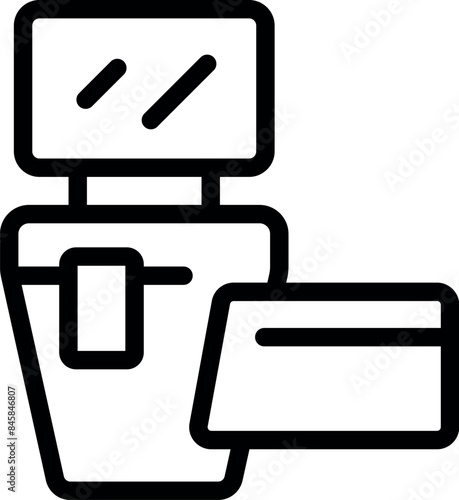 Self checkout machine accepting credit card payment with monitor showing two horizontal lines