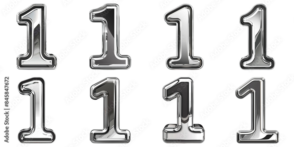 Set of Number 1 Metallic Isolated on Transparent PNG Background. Generative ai Set of Number 1 Metallic Isolated on Transparent PNG Background. Generative ai
