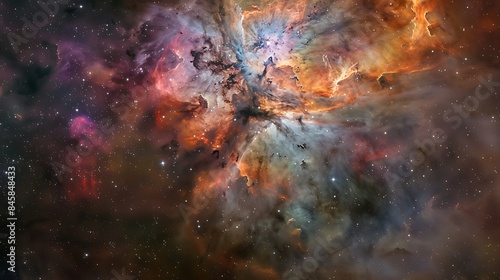 A vibrant view of the Carina Nebula  filled with colorful gas clouds  bright stars  and dark dust lanes.