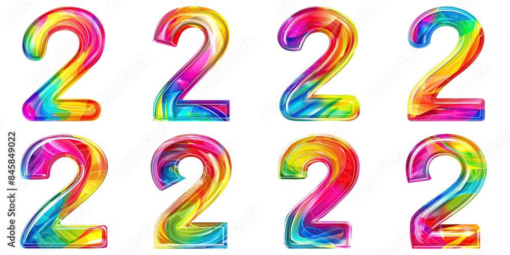 Set of Number 2 Rainbow Colors Isolated on Transparent PNG Background. Generative ai Set of Number 2 Rainbow Colors Isolated on Transparent PNG Background. Generative ai