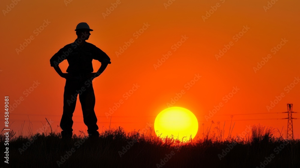 Silhouette of a construction worker at sunset Silhouette of a construction worker at sunset