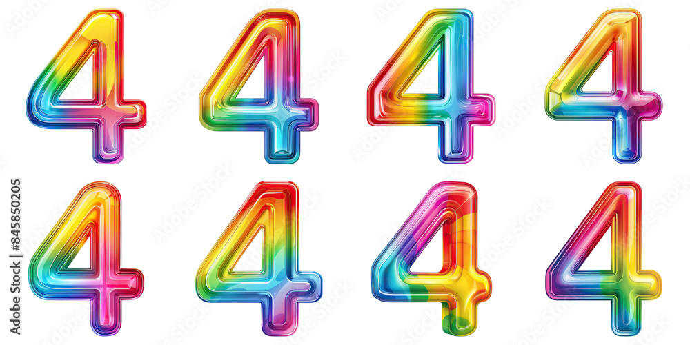 Set of Number 4 Rainbow Colors Isolated on Transparent PNG Background. Generative ai Set of Number 4 Rainbow Colors Isolated on Transparent PNG Background. Generative ai