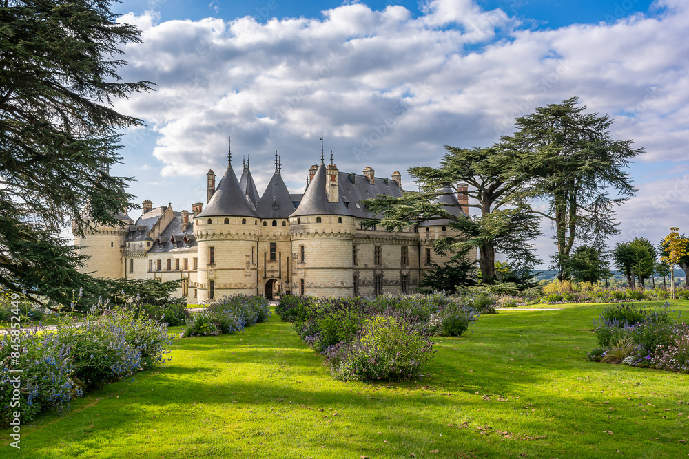 Scenic view of the Chaumont-sur-Loire castle in Loire Valley in France with its incredible gardens Scenic view of the Chaumont-sur-Loire castle in Loire Valley in France with its incredible gardens