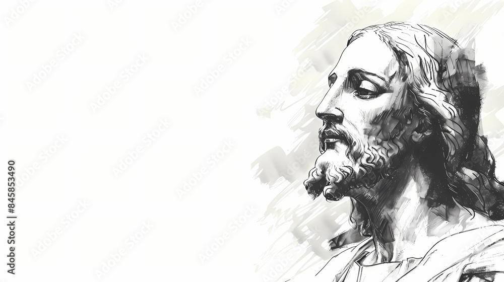 Intricate sketch of Jesus Christ in profile view, exuding peace and divinity Intricate sketch of Jesus Christ in profile view, exuding peace and divinity