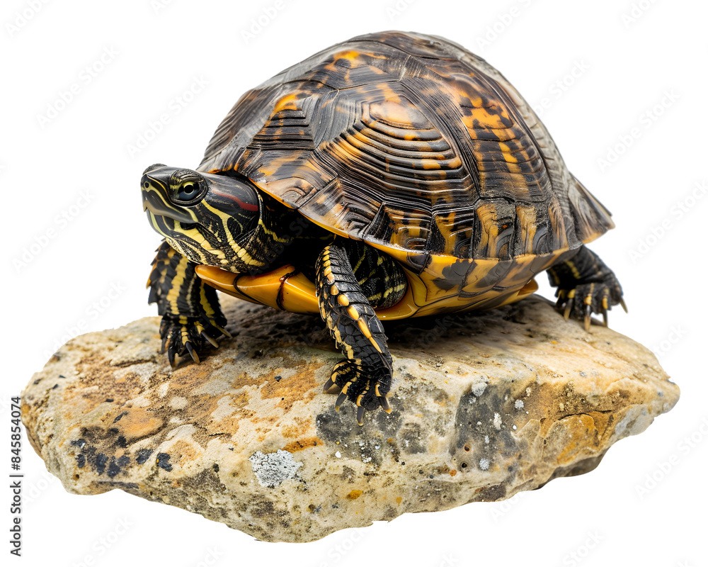 Turtle walking on a rock on transparent background Turtle walking on a rock on transparent background