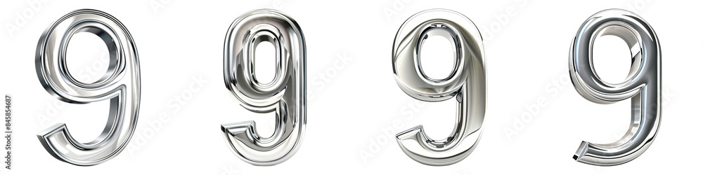 Set of Number 9 Metallic Isolated on Transparent PNG Background. Generative ai Set of Number 9 Metallic Isolated on Transparent PNG Background. Generative ai