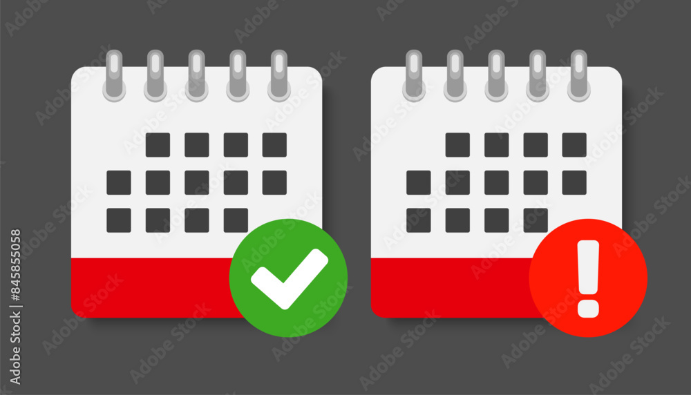 Icon calendar - popup message check and error Icon calendar - popup message check and error