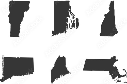 Northeast region. New England: Connecticut, Maine, Massachusetts, New Hampshire, Rhode Island, Vermont. States of America territory. Separate states. Vector illustration