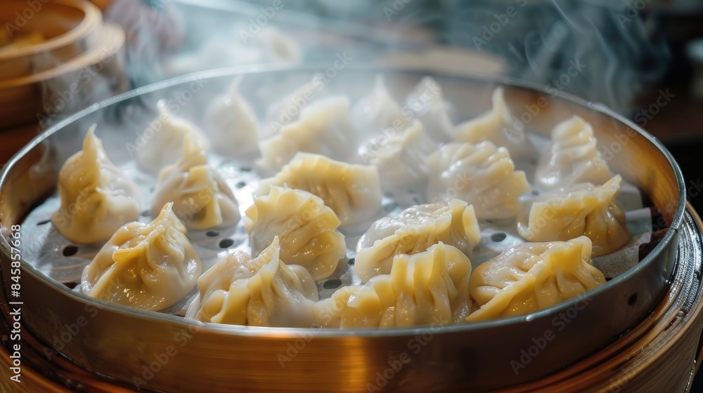 Appetizer of steamed dumplings cooked on a steamer Appetizer of steamed dumplings cooked on a steamer