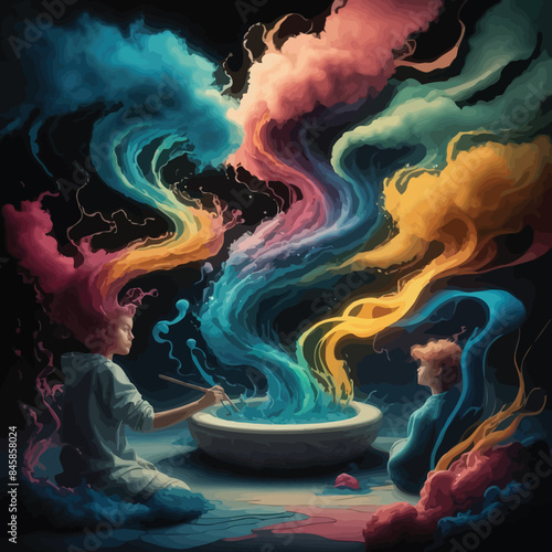 Fantastic of therapeutic art using abstract shapes express their emotions.AI generative.