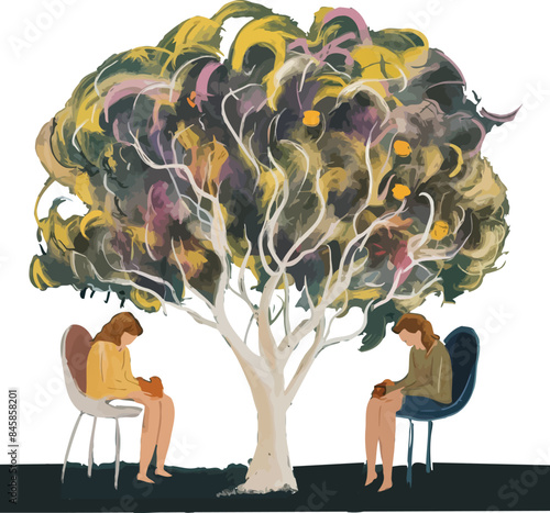 Fantastic of therapeutic art using abstract shapes express their emotions.AI generative.