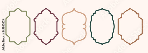 Shape Islamic door and window silhouette Arabic arch. Collection of patterns in oriental style. Frames in Arabic Muslim design for Ramadan Kareem. Vector mosque gate stroke isolated on white