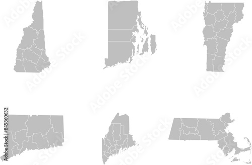 Northeast region. New England: Connecticut, Maine, Massachusetts, New Hampshire, Rhode Island, Vermont. States of America territory. Separate states. Vector illustration photo