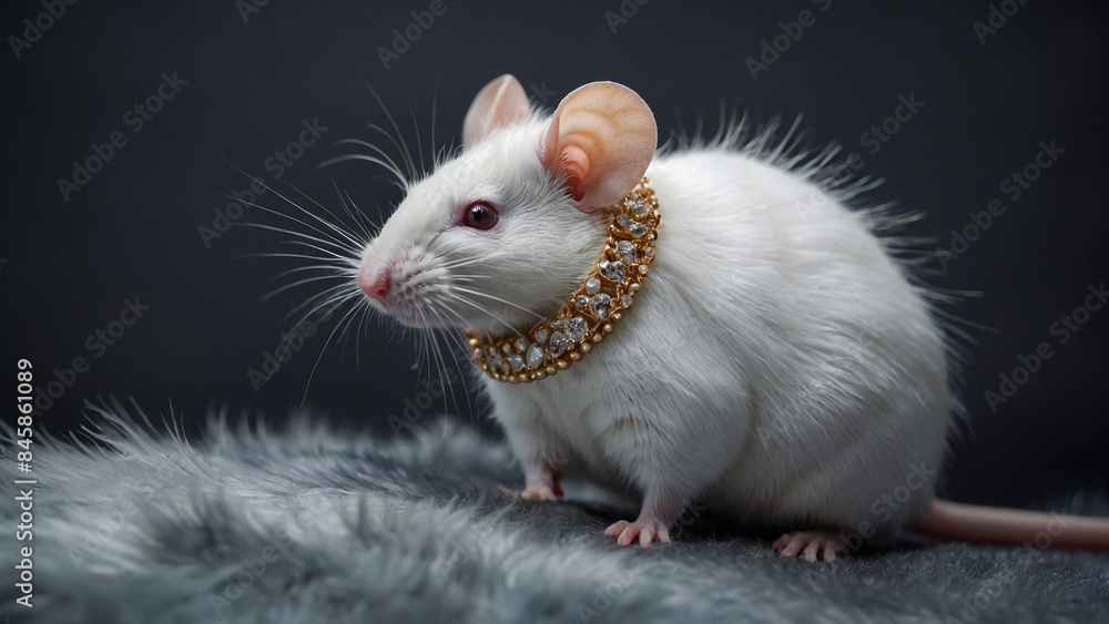 A beautiful white mouse wearing a necklace A beautiful white mouse wearing a necklace