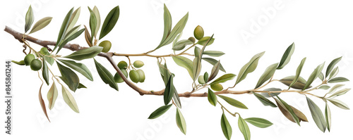 branch of a olive tree with leaves isolated on transparent background