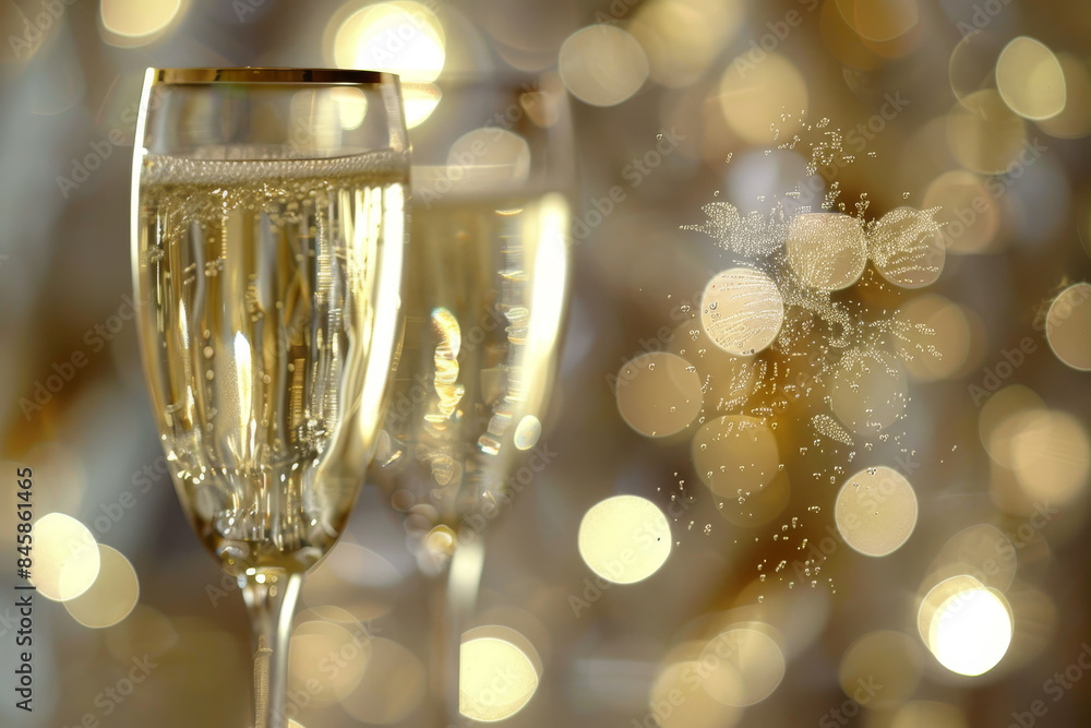 Two champagne flutes filled with sparkling wine on a table Two champagne flutes filled with sparkling wine on a table