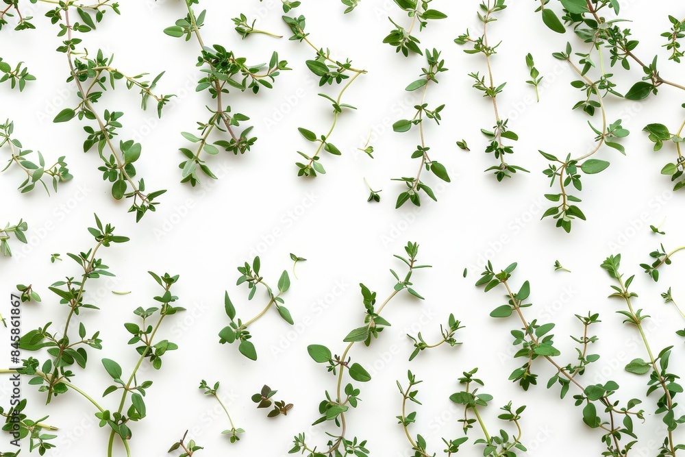 Top view of isolated Thyme leaf on white background Top view of isolated Thyme leaf on white background