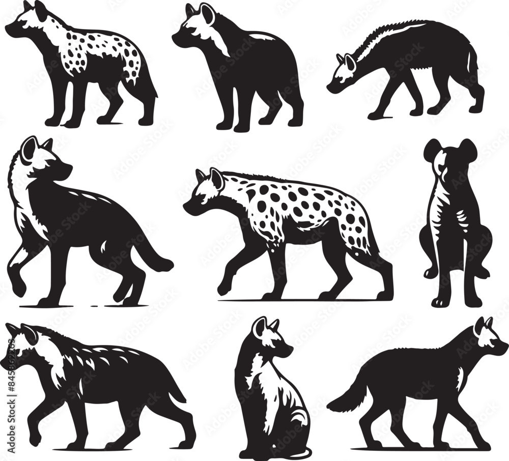 Naklejka premium hyena silhouette bundle vector