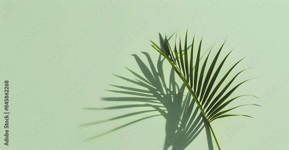 Abstract Palm Leaf Shadow Overlay on Light Green Background. Minimalist Tropical Design for Branding and Marketing. Copy space Abstract Palm Leaf Shadow Overlay on Light Green Background. Minimalist Tropical Design for Branding and Marketing. Copy space