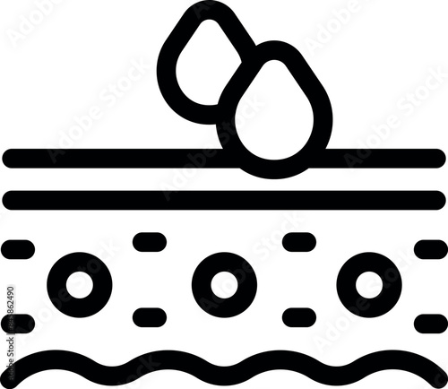 Skincare routine icon representing serum being absorbed by skin layers, promoting hydration and nourishment