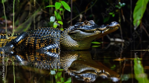 Black caiman on the laguna grande cuyabeno wildlife reserve sucumbios ecuador photo