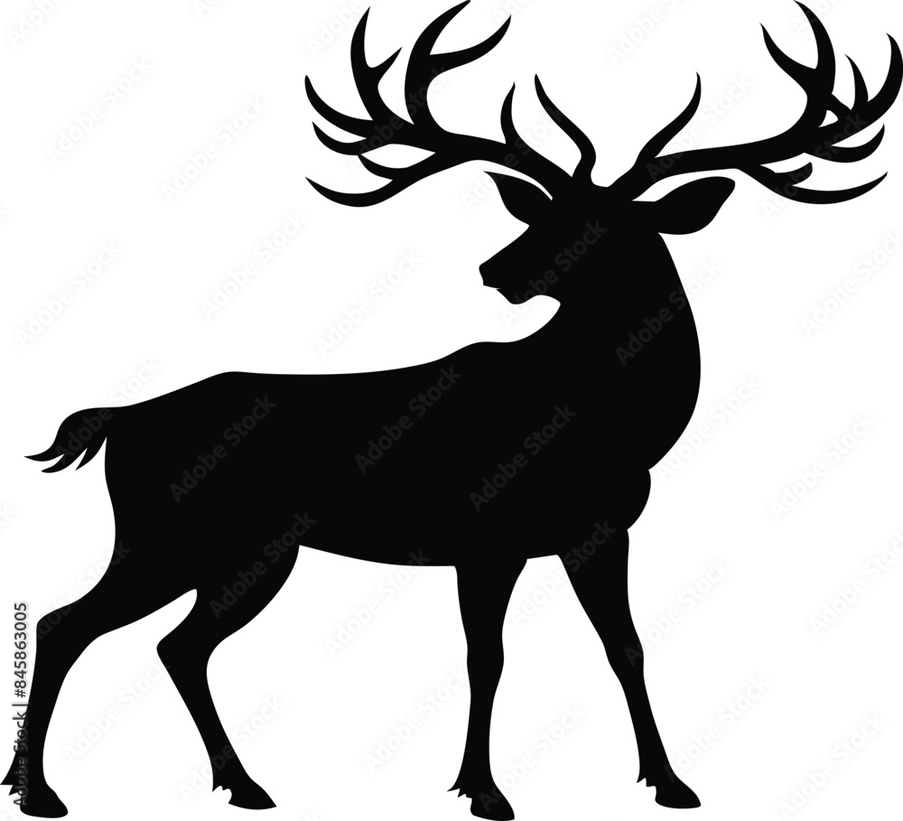 Majestic Deer Silhouette with Large Antlers - High Quality Vector Graphic for Wildlife and Nature Designs Majestic Deer Silhouette with Large Antlers - High Quality Vector Graphic for Wildlife and Nature Designs
