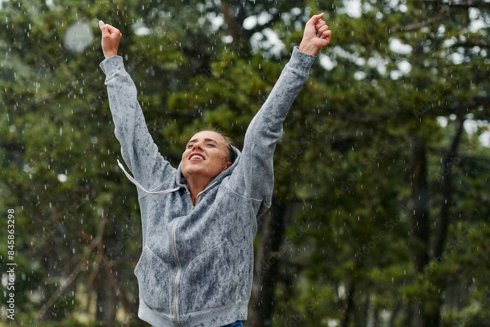 Beautiful Woman Enjoying Rainy Day After Intense Run Beautiful Woman Enjoying Rainy Day After Intense Run