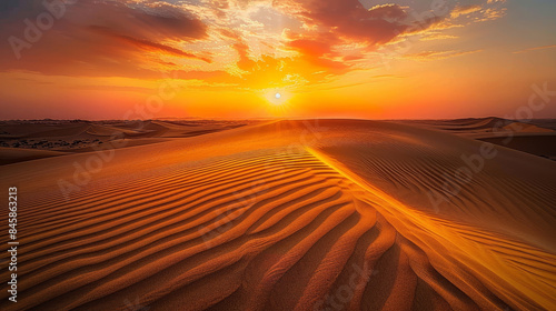 A desert landscape with a sun setting in the background © Formoney