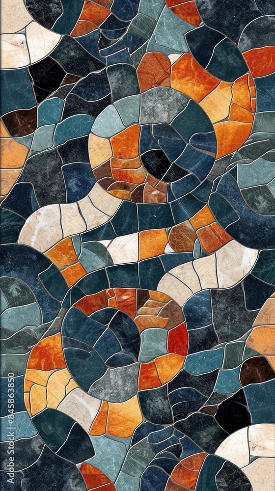 A close up of a mosaic tile with wavy shapes A close up of a mosaic tile with wavy shapes