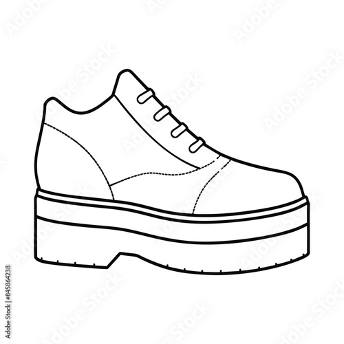 Vector illustration of a trendy platform shoe - line art of a fashionable chunky sole footwear design