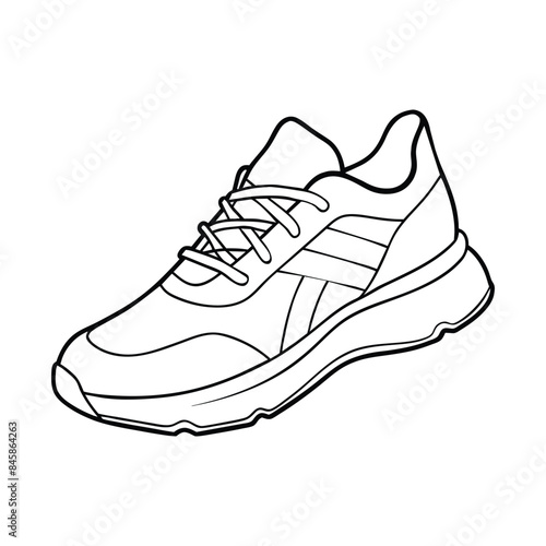 Detailed vector illustration of a stylish sneaker shoe outline for design and coloring purposes