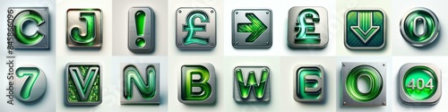 Brushed steel with Green glass Lettering Typeface. AI generated illustration © vector_master
