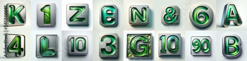 Brushed steel with Green glass Lettering Typeface. AI generated illustration