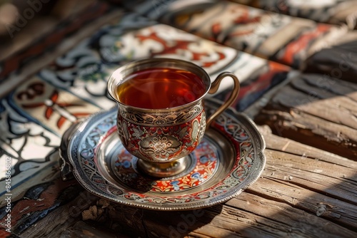 Turkish tea served traditionally photo