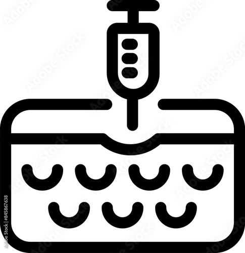 Black outline on white background icon of a syringe injecting a substance into skin for a cosmetic procedure