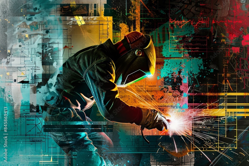 Innovative Industrial Workshop with Advanced Robotics Performing Precision Welding Innovative Industrial Workshop with Advanced Robotics Performing Precision Welding