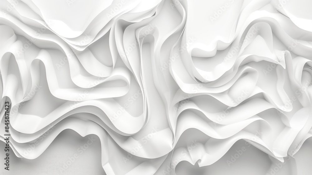 Abstract Wave Background. White Minimalistic Texture. Template 3d background. 3D pedestal podium with white paper swirl flow on white studio background. white background Abstract Wave Background. White Minimalistic Texture. Template 3d background. 3D pedestal podium with white paper swirl flow on white studio background. white background