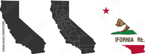 California state of USA. California flag and territory. States of America territory on white background. Separate states. Vector illustration
