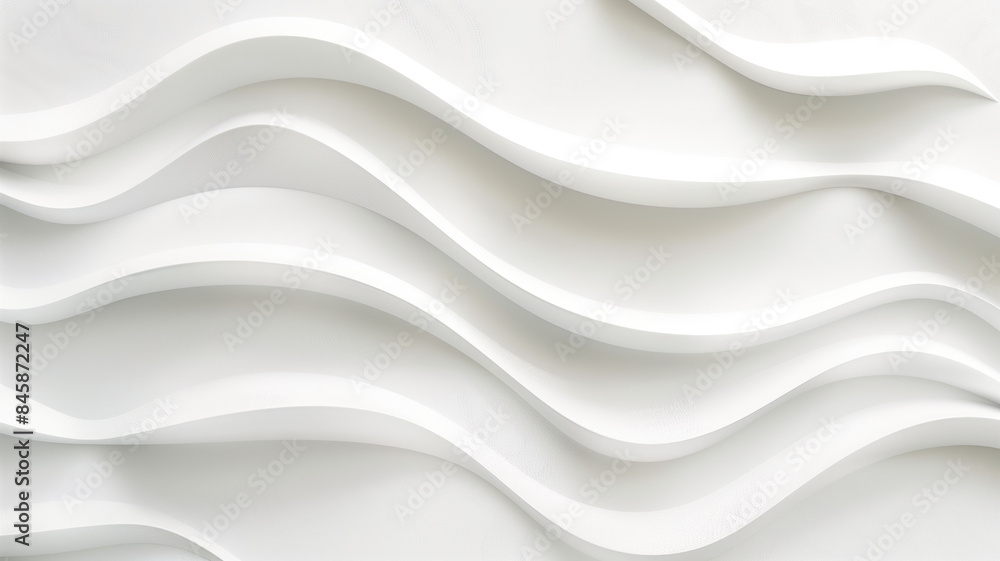 Obraz premium Abstract Wave Background. White Minimalistic Texture. Template 3d background. 3D pedestal podium with white paper swirl flow on white studio background. white background