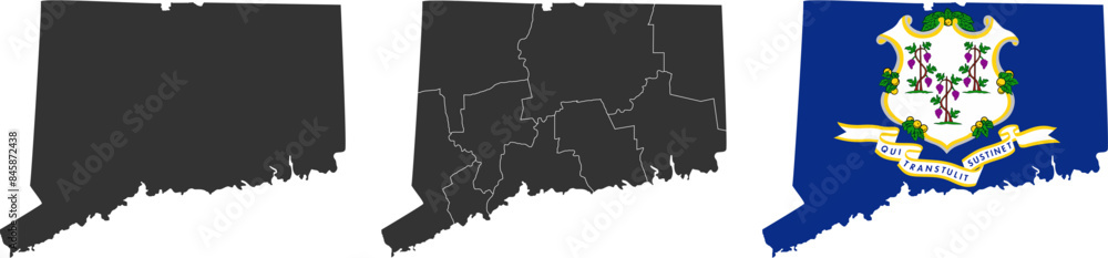 Connecticut state of USA. Connecticut flag and territory. States of America territory on white background. Separate states. Vector illustration Connecticut state of USA. Connecticut flag and territory. States of America territory on white background. Separate states. Vector illustration