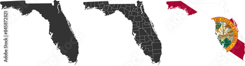 Florida state of USA. Florida flag and territory. States of America territory on white background. Separate states. Vector illustration