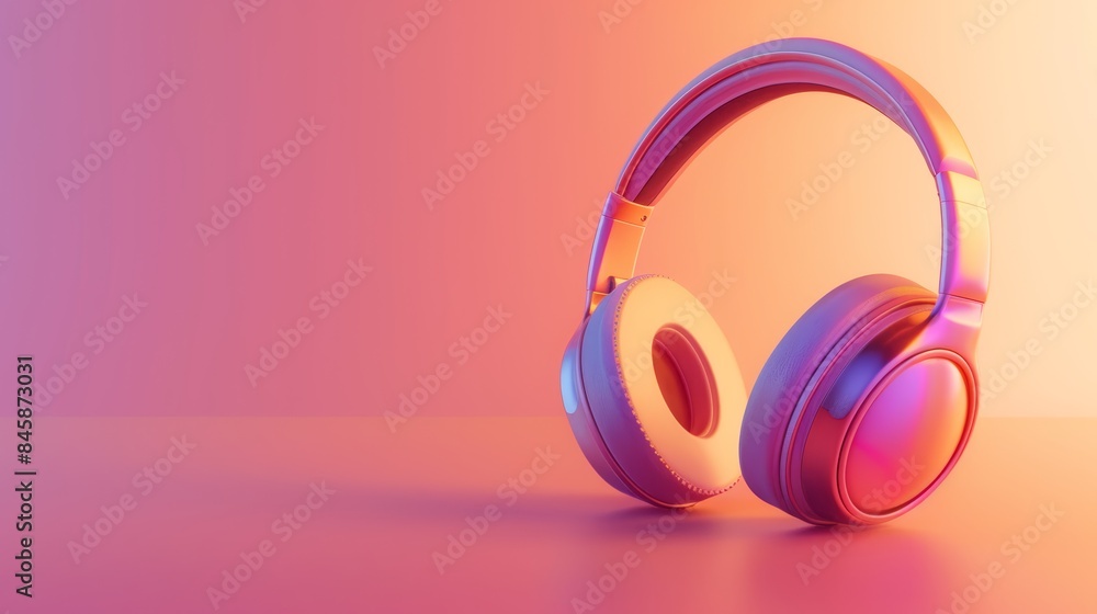 Modern headphones featured on a dynamic pink and orange gradient, right-side copy space for music or podcast marketing materials Modern headphones featured on a dynamic pink and orange gradient, right-side copy space for music or podcast marketing materials